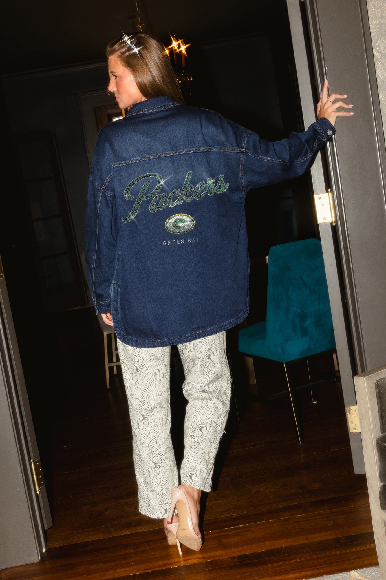 GREEN BAY PACKERS SHINE TIME OVERSIZED DENIM JACKET
