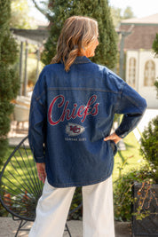 KANSAS CITY CHIEFS SHINE TIME OVERSIZED DENIM JACKET