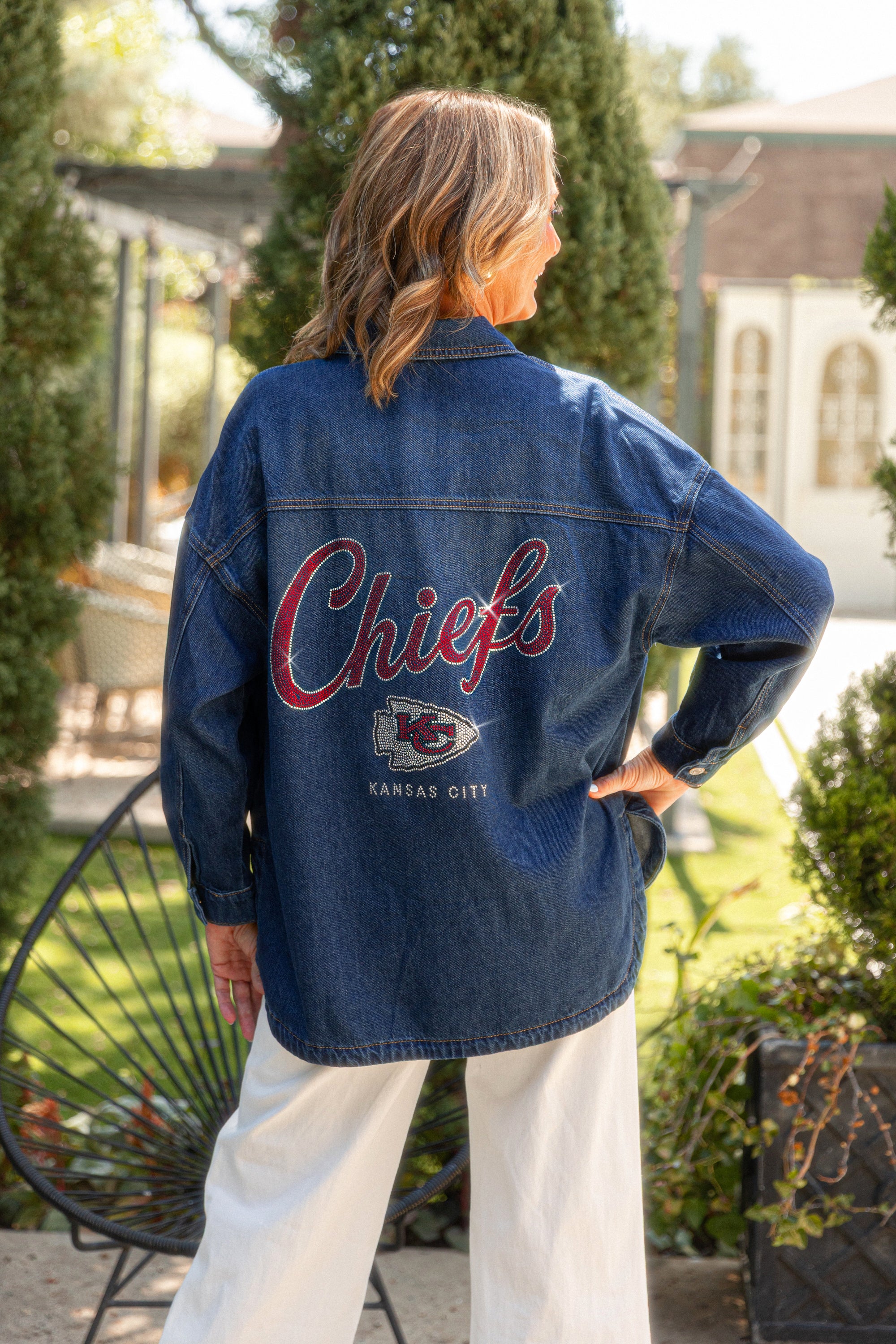 KANSAS CITY CHIEFS SHINE TIME OVERSIZED DENIM JACKET