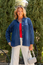 KANSAS CITY CHIEFS SHINE TIME OVERSIZED DENIM JACKET
