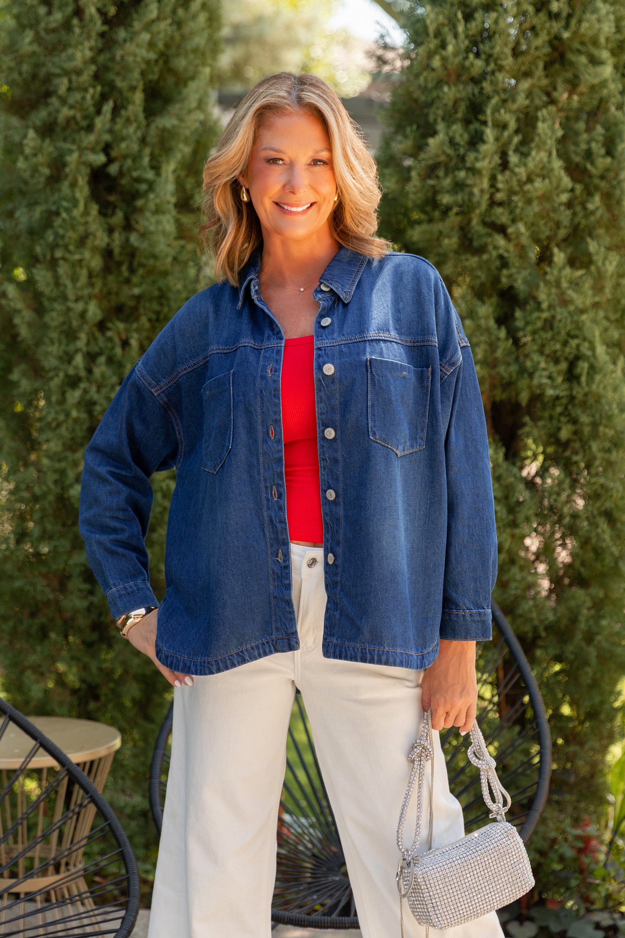 KANSAS CITY CHIEFS SHINE TIME OVERSIZED DENIM JACKET