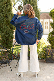 KANSAS CITY CHIEFS SHINE TIME OVERSIZED DENIM JACKET