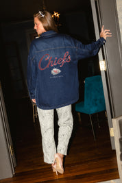 KANSAS CITY CHIEFS SHINE TIME OVERSIZED DENIM JACKET