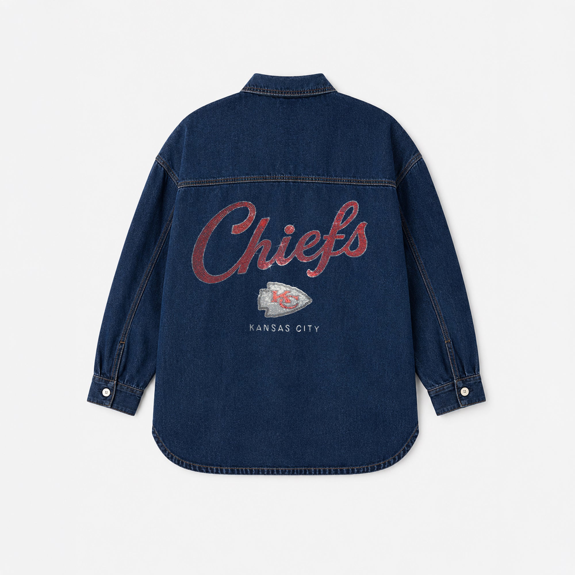KANSAS CITY CHIEFS SHINE TIME OVERSIZED DENIM JACKET