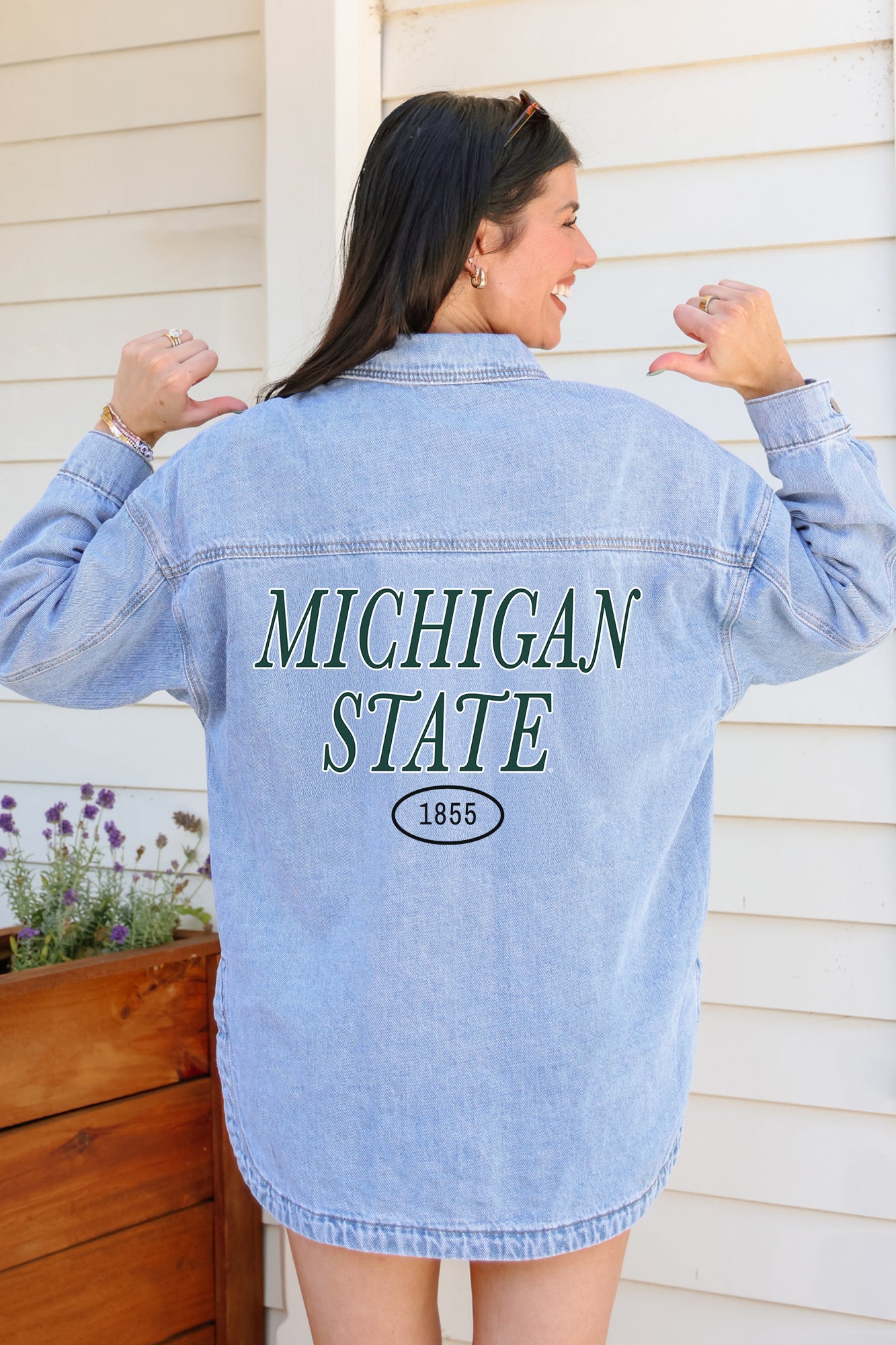 MICHIGAN STATE SPARTANS OVERSIZED DENIM JACKET