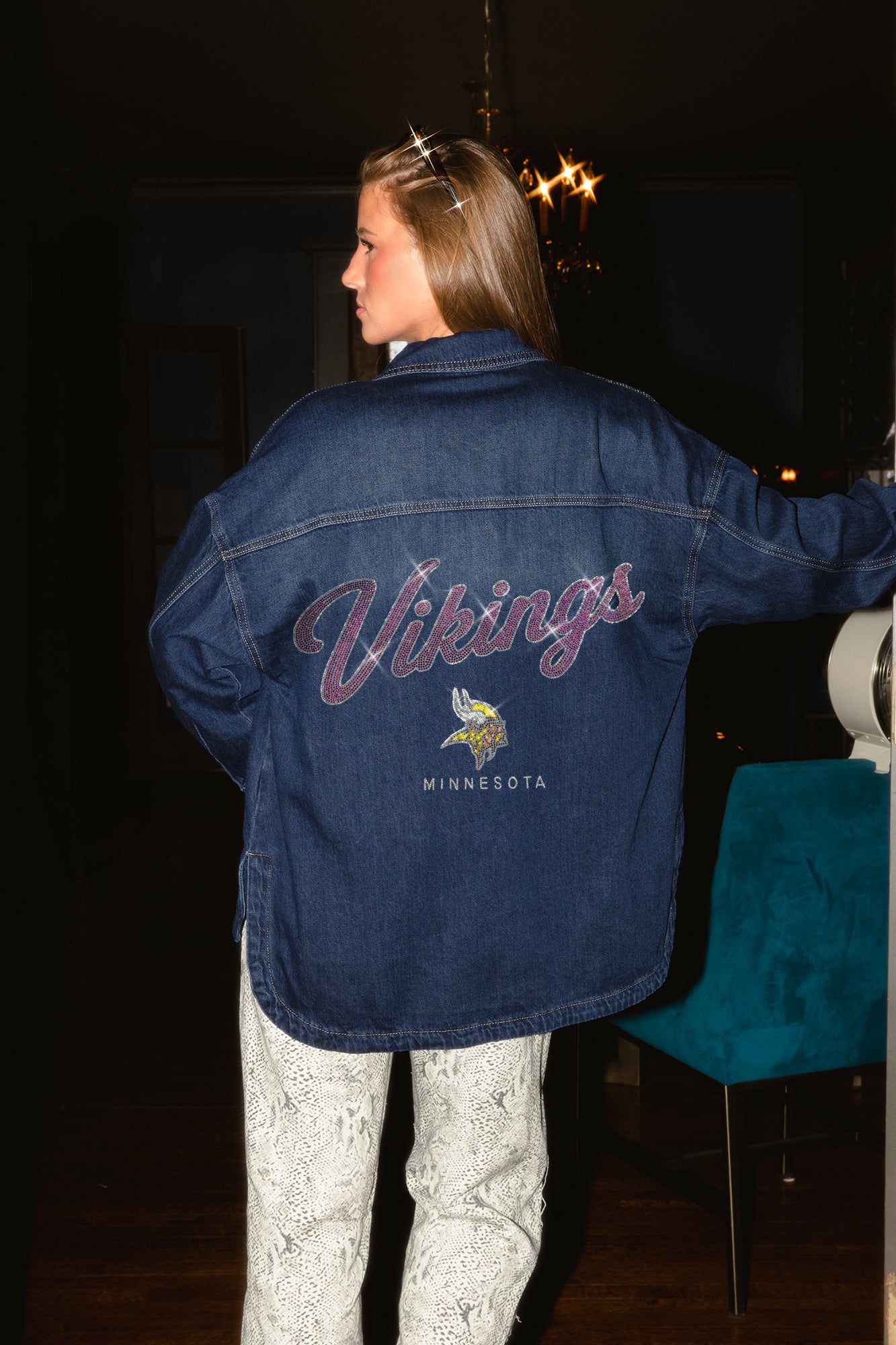 MINNESOTA VIKINGS SHINE TIME OVERSIZED DENIM JACKET