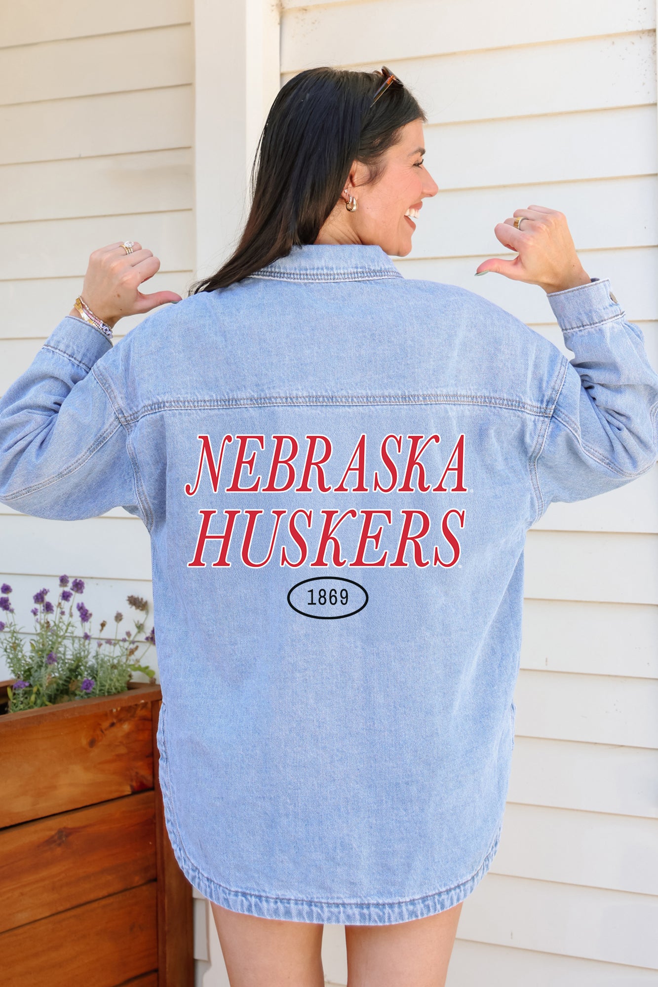 NEBRASKA CORNHUSKERS OVERSIZED DENIM JACKET
