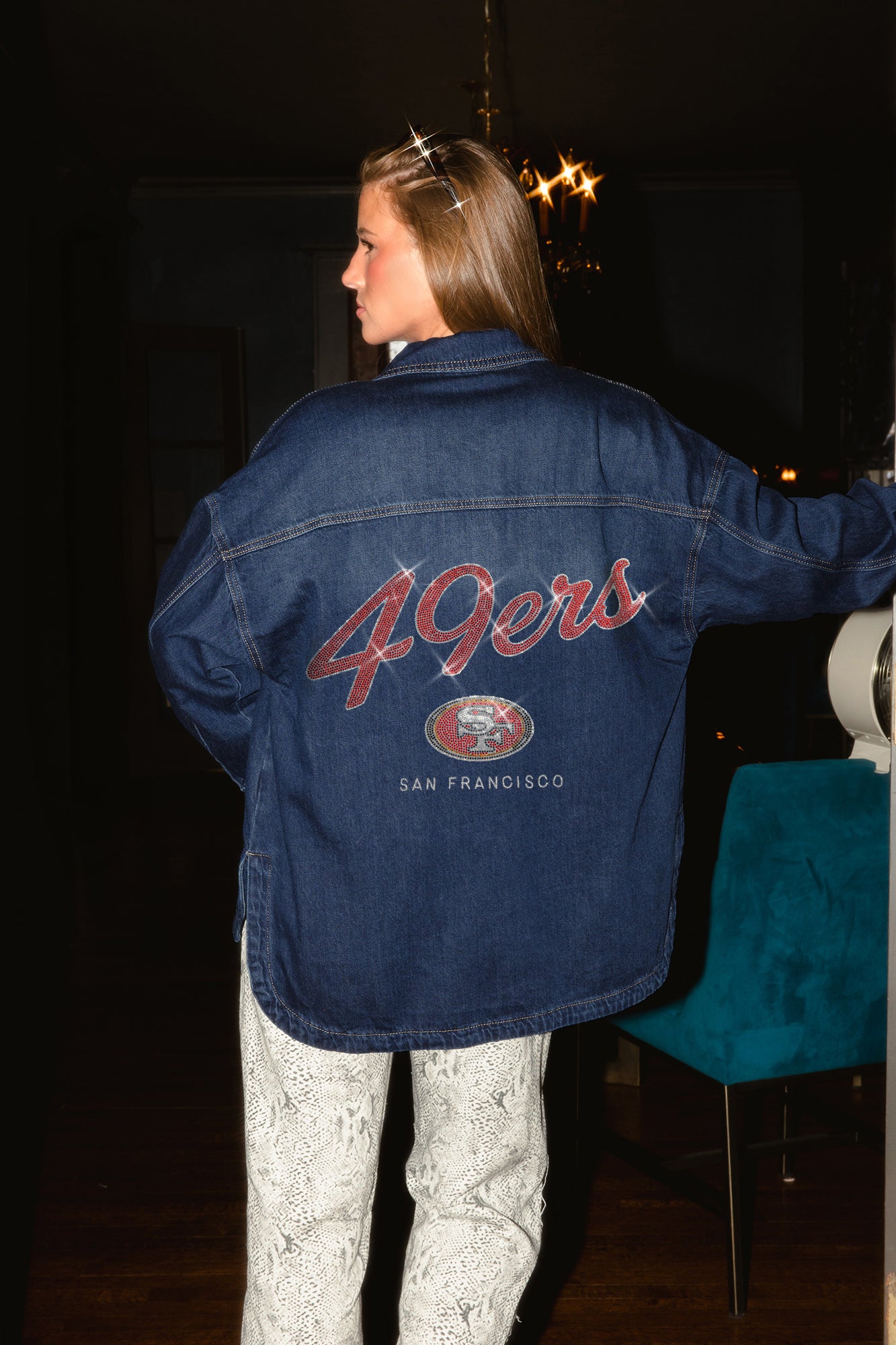 SAN FRANCISCO 49ERS SHINE TIME OVERSIZED DENIM JACKET