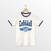 BYU COUGARS SWIFT STRIKE VINTAGE RINGER TEE