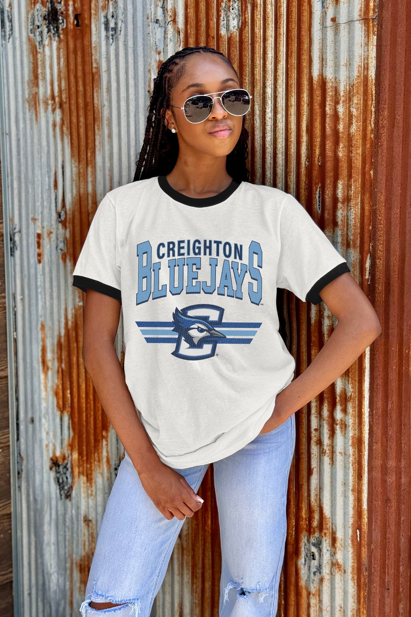 CREIGHTON BLUEJAYS SWIFT STRIKE VINTAGE RINGER TEE