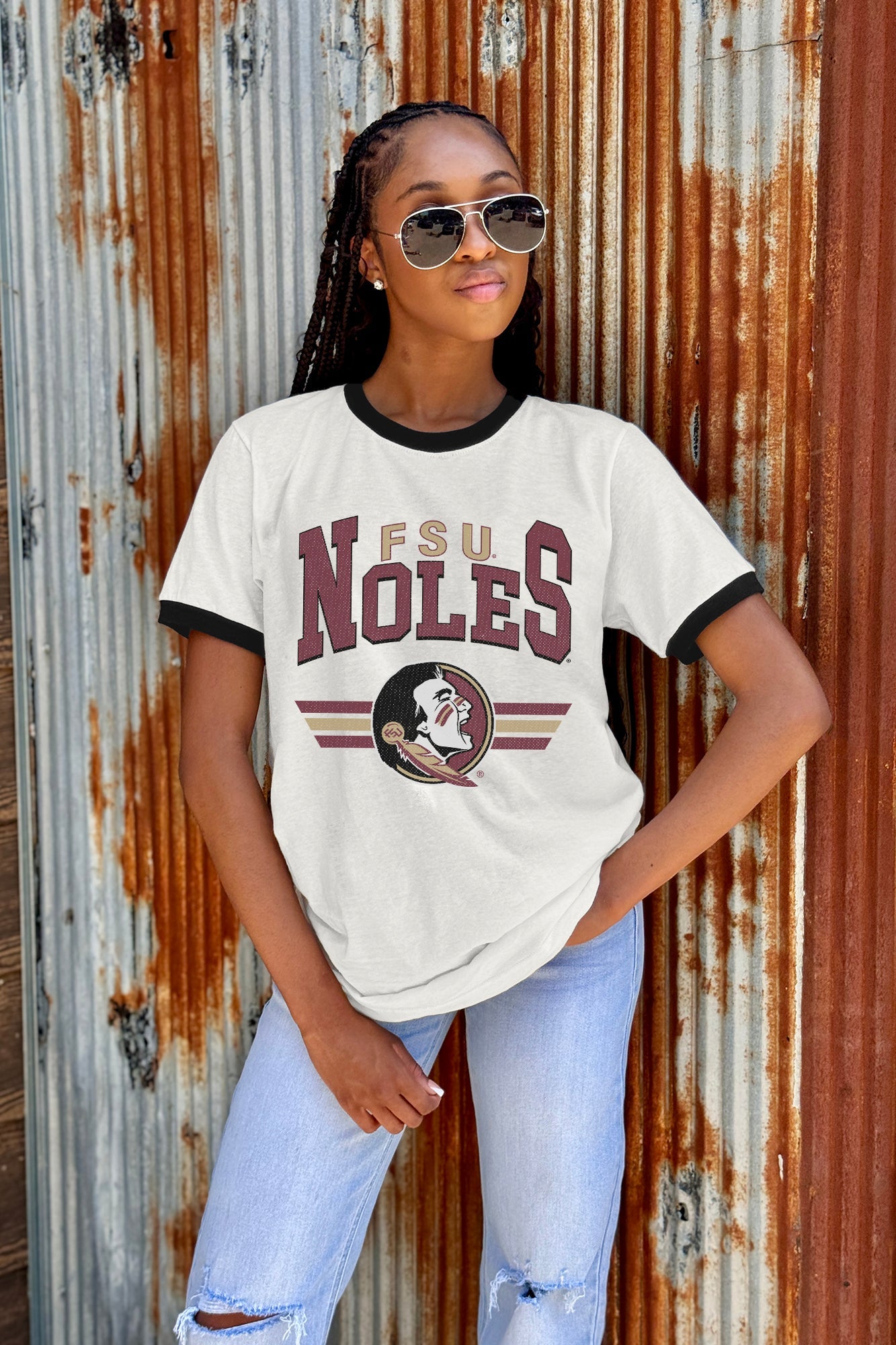 FLORIDA STATE SEMINOLES SWIFT STRIKE VINTAGE RINGER TEE