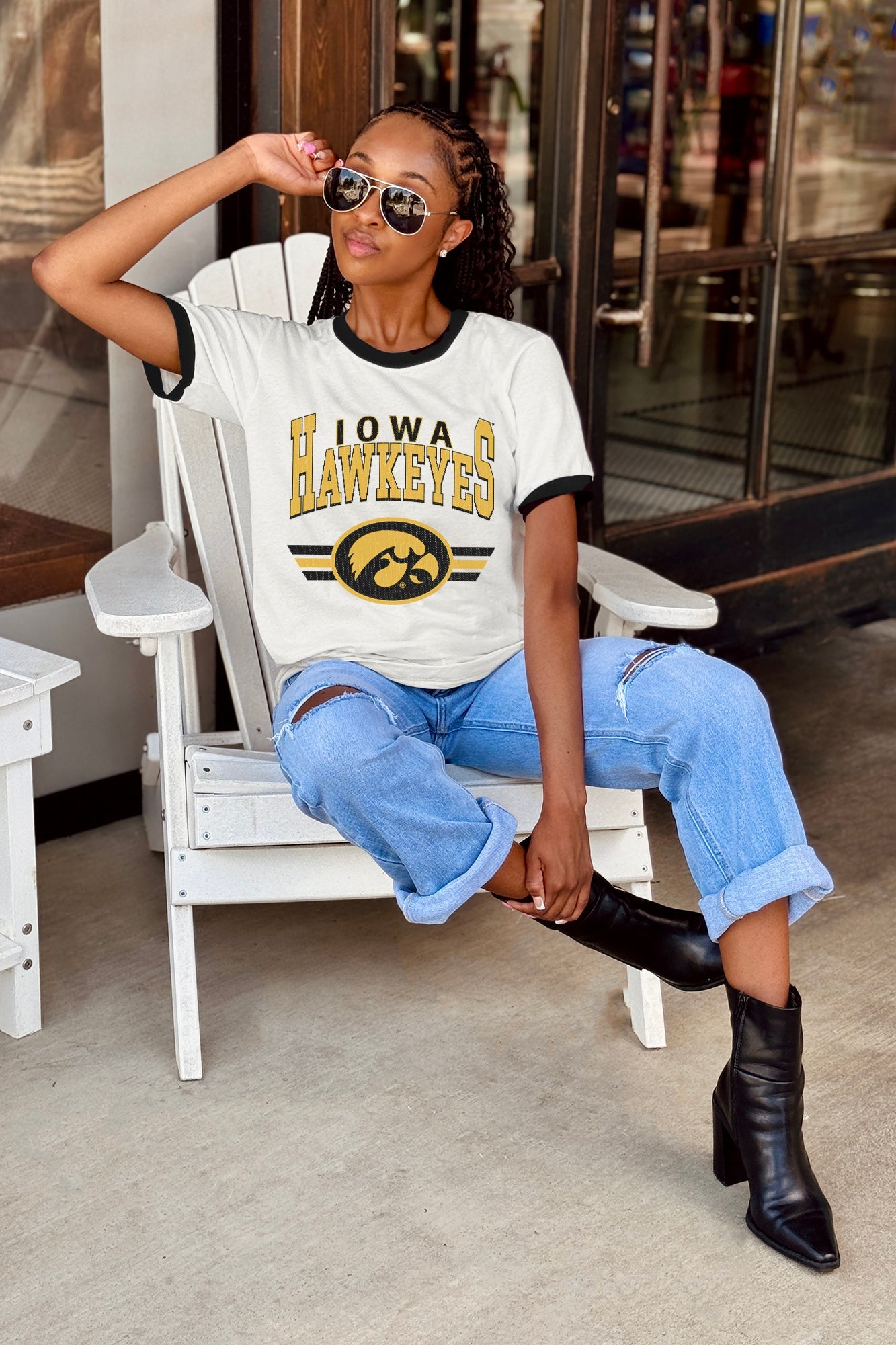 IOWA HAWKEYES SWIFT STRIKE VINTAGE RINGER TEE