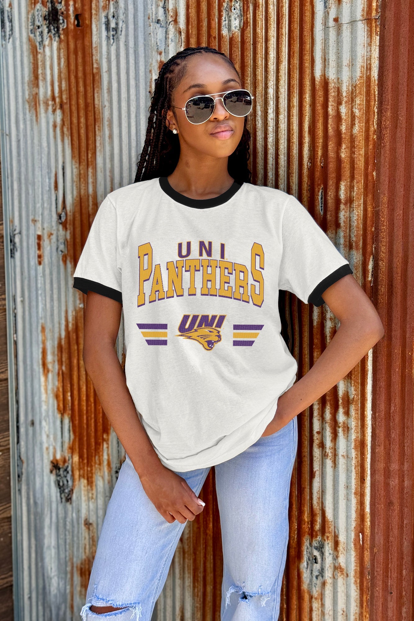 NORTHERN IOWA PANTHERS SWIFT STRIKE VINTAGE RINGER TEE