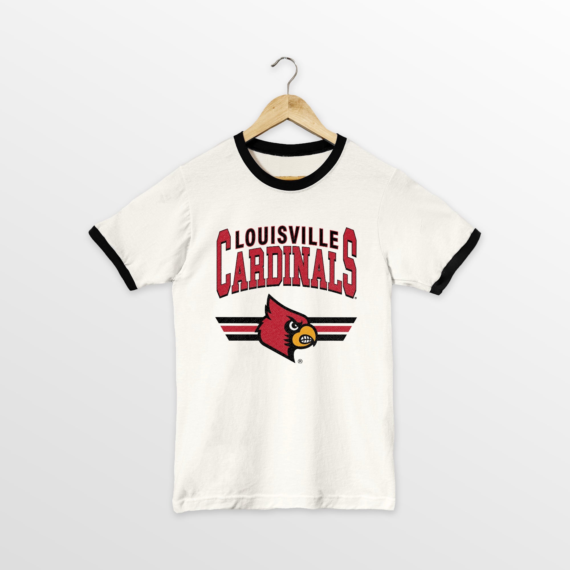 LOUISVILLE CARDINALS SWIFT STRIKE VINTAGE RINGER TEE