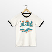 MIAMI DOLPHINS SWIFT STRIKE VINTAGE RINGER TEE