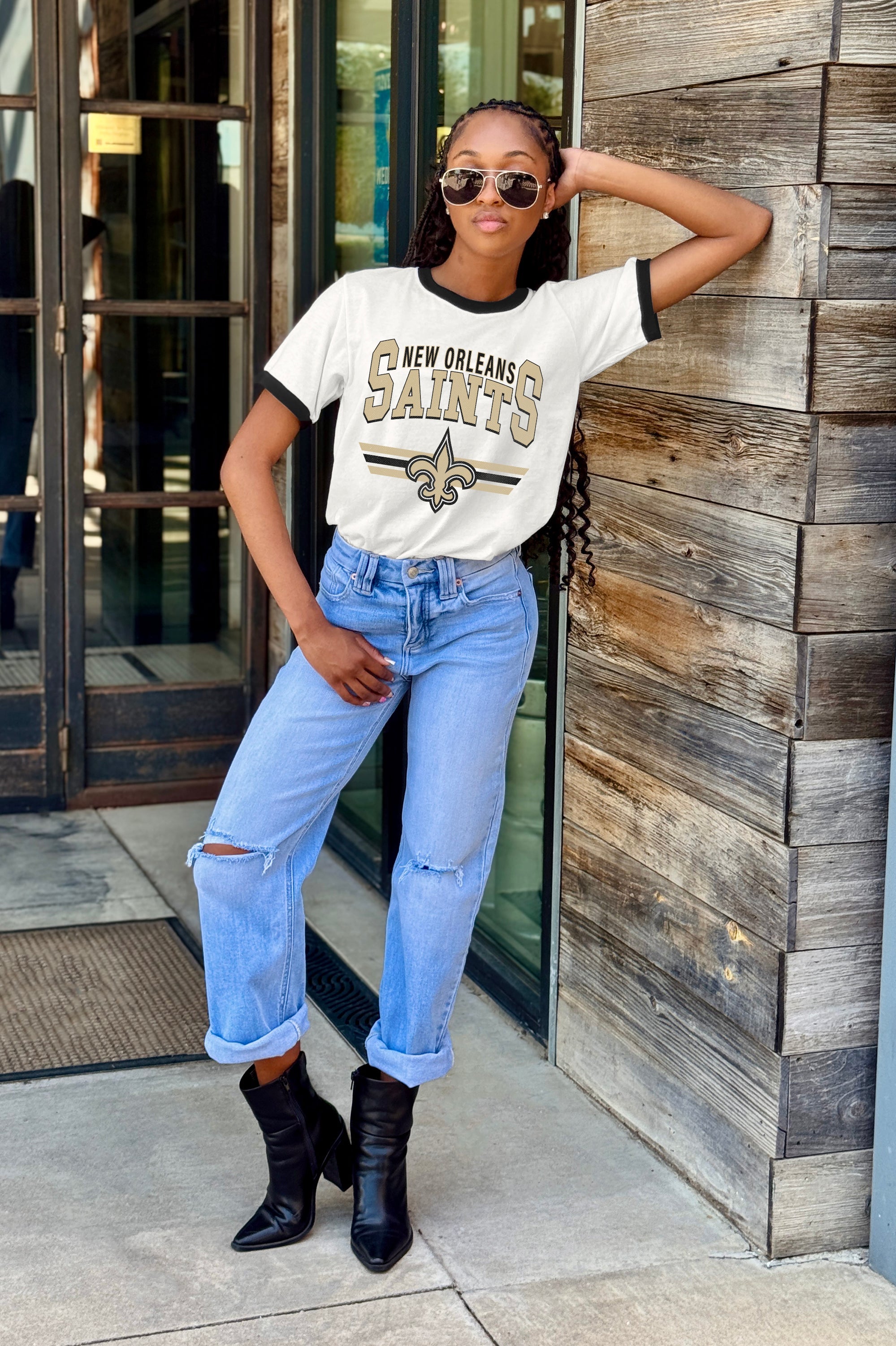 NEW ORLEANS SAINTS SWIFT STRIKE VINTAGE RINGER TEE