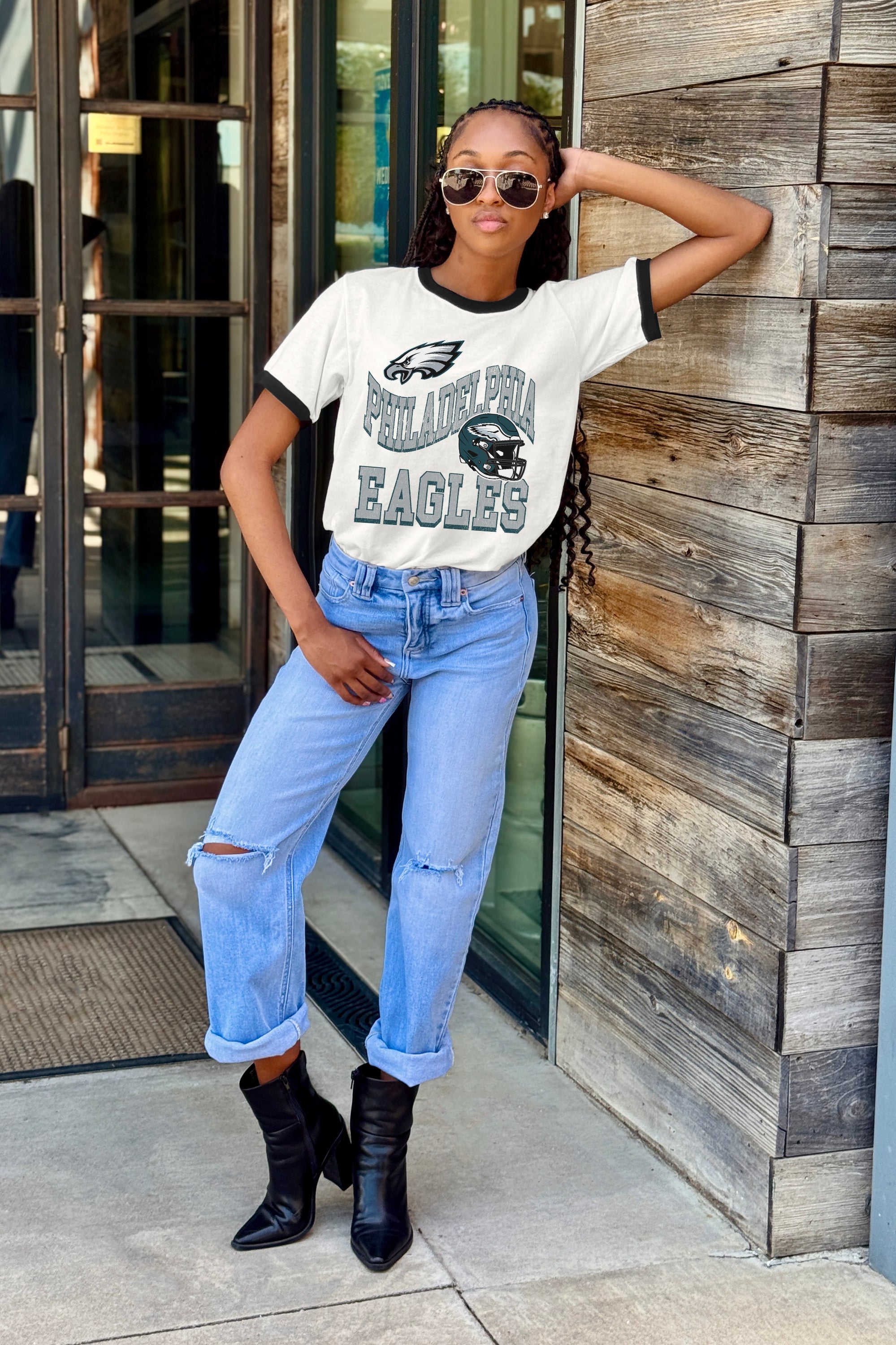 PHILADELPHIA EAGLES HARD EARNED VINTAGE RINGER TEE