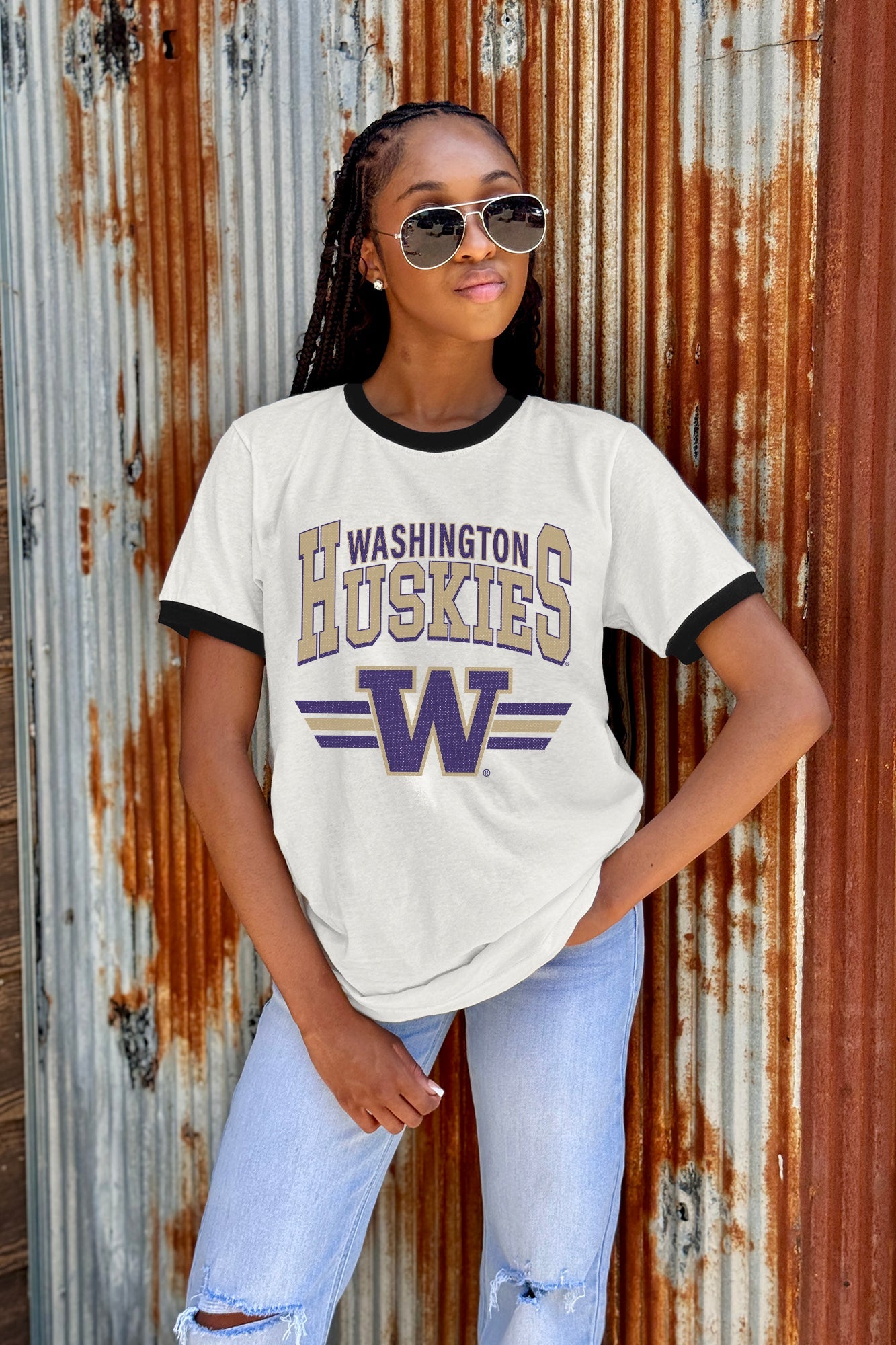 WASHINGTON HUSKIES SWIFT STRIKE VINTAGE RINGER TEE