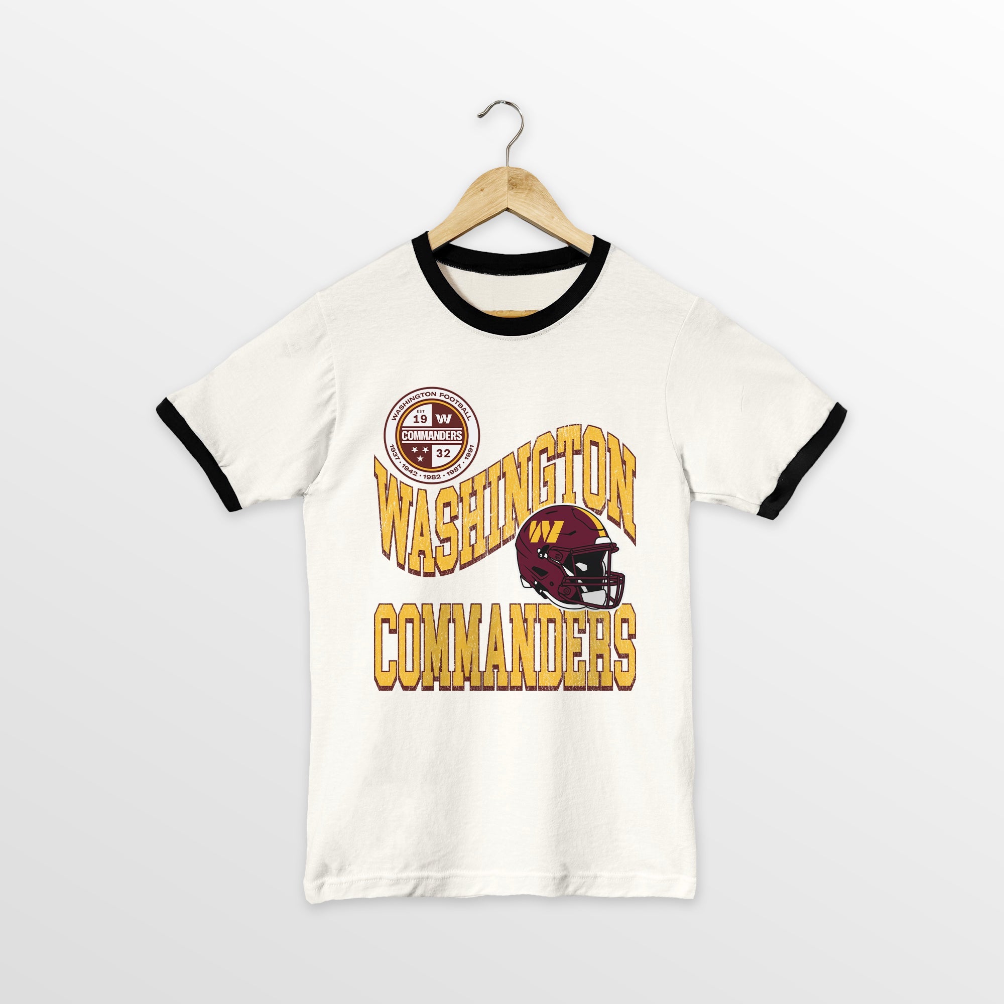 WASHINGTON COMMANDERS HARD EARNED VINTAGE RINGER TEE