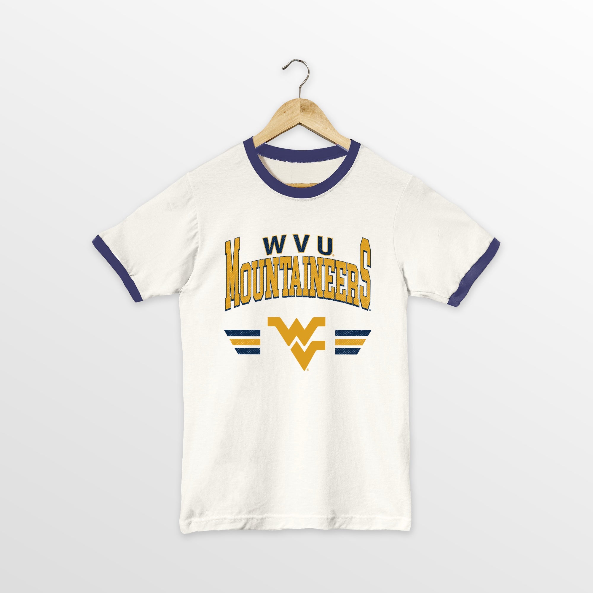 WEST VIRGINIA MOUNTAINEERS SWIFT STRIKE VINTAGE RINGER TEE
