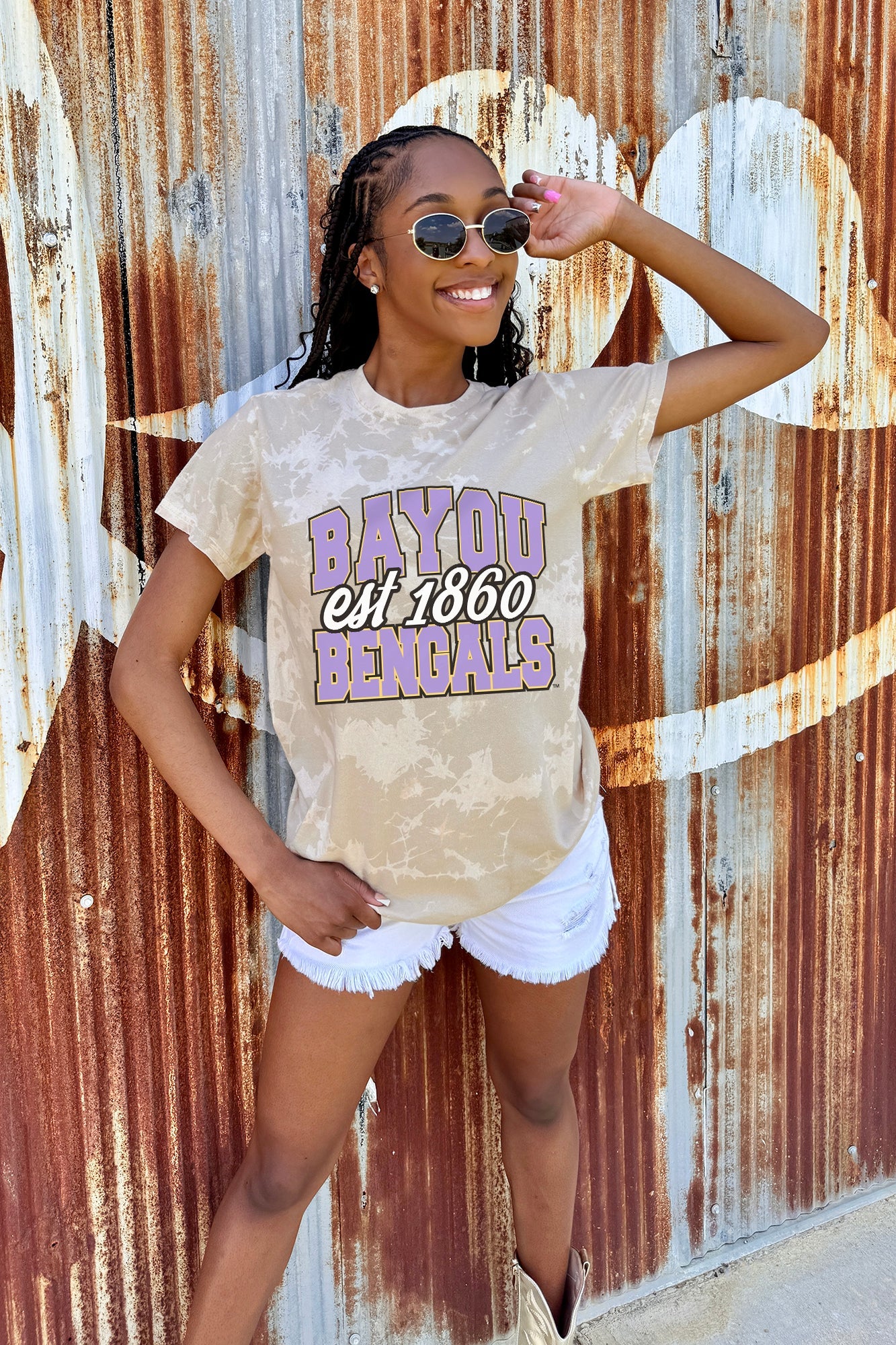 LSU TIGERS DEEP ROOTS BLEACH WASH TEE