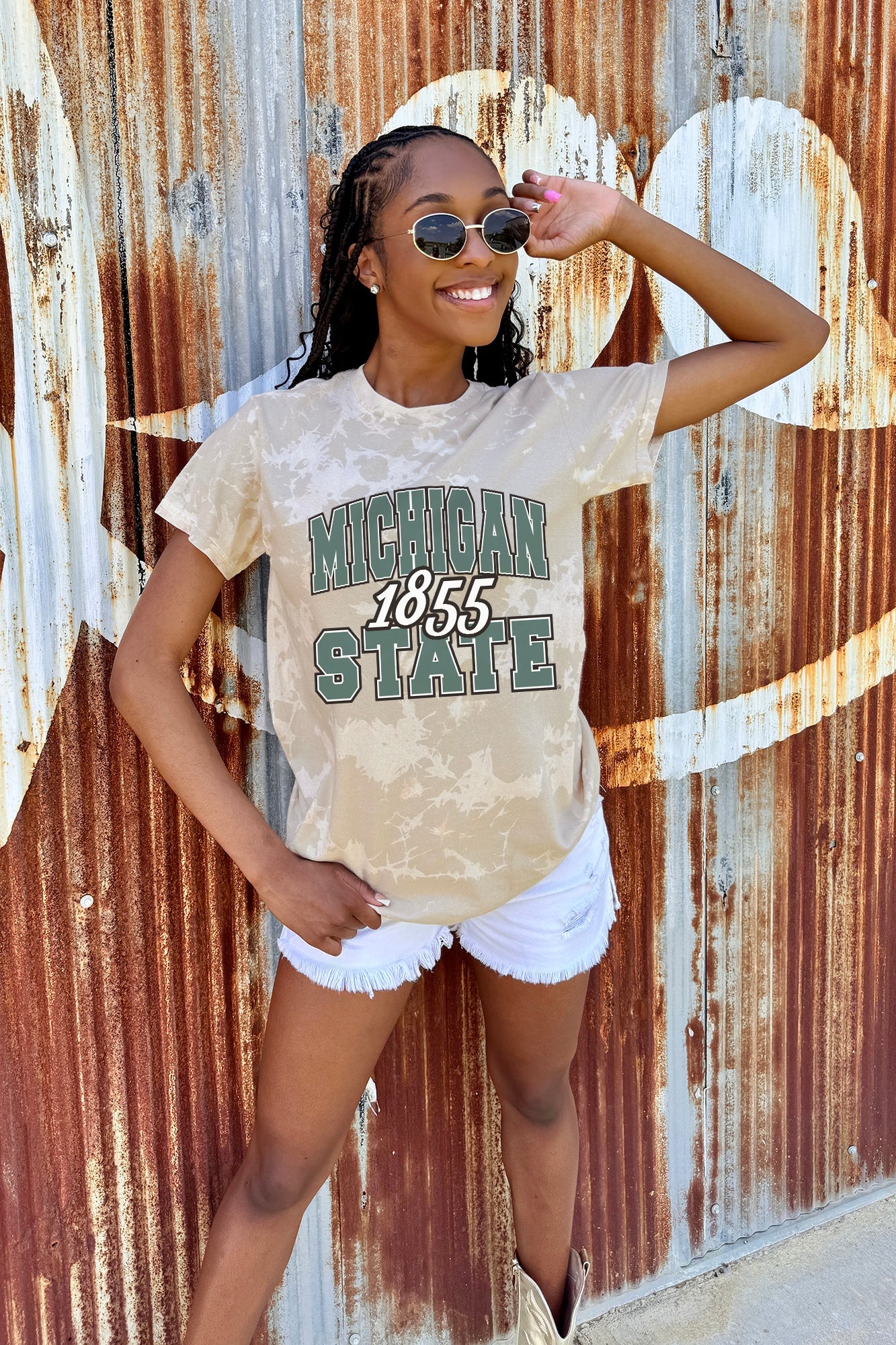 MICHIGAN STATE SPARTANS DEEP ROOTS BLEACH WASH TEE