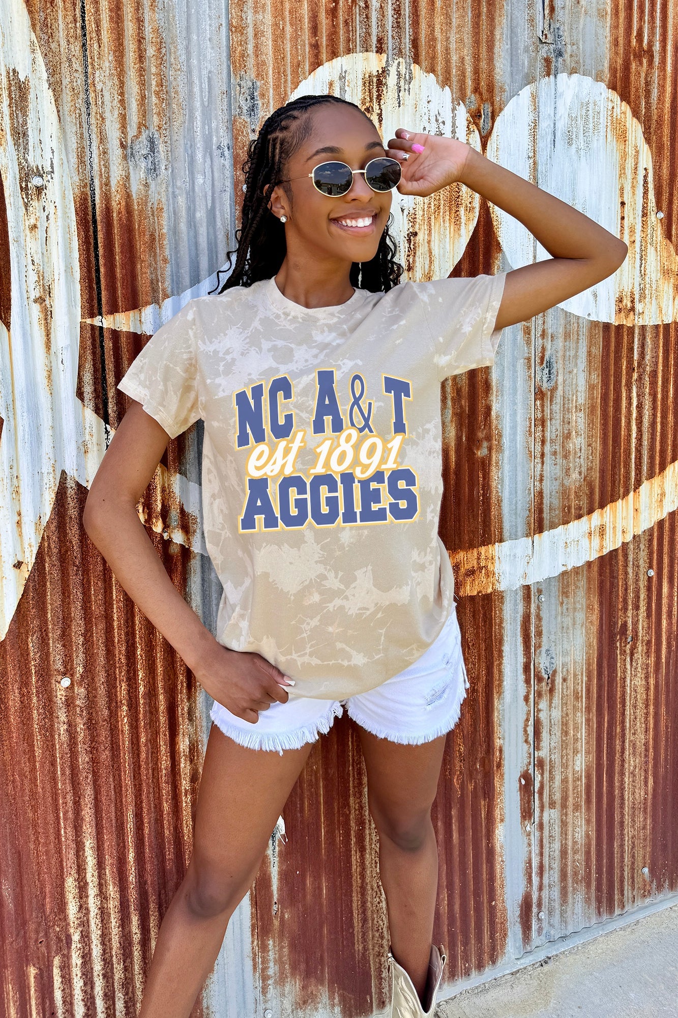 NORTH CAROLINA A&T STATE AGGIES DEEP ROOTS BLEACH WASH TEE