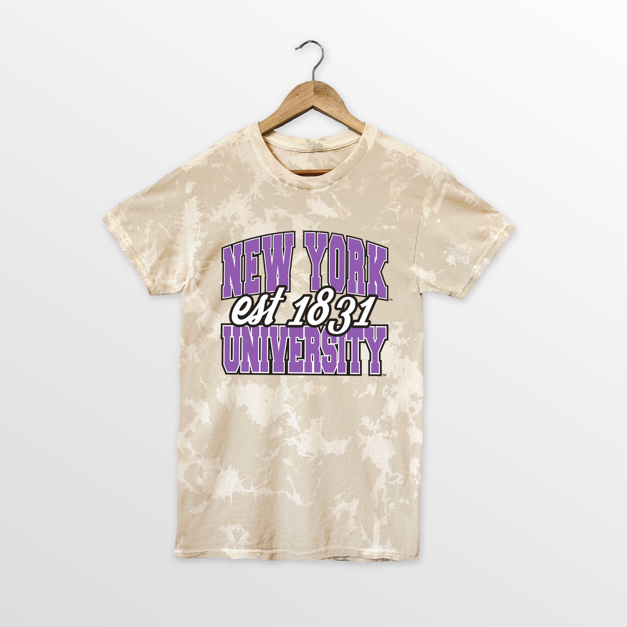 NEW YORK UNIVERSITY VIOLETS DEEP ROOTS BLEACH WASH TEE
