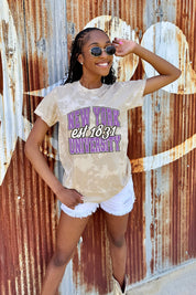 NEW YORK UNIVERSITY VIOLETS DEEP ROOTS BLEACH WASH TEE