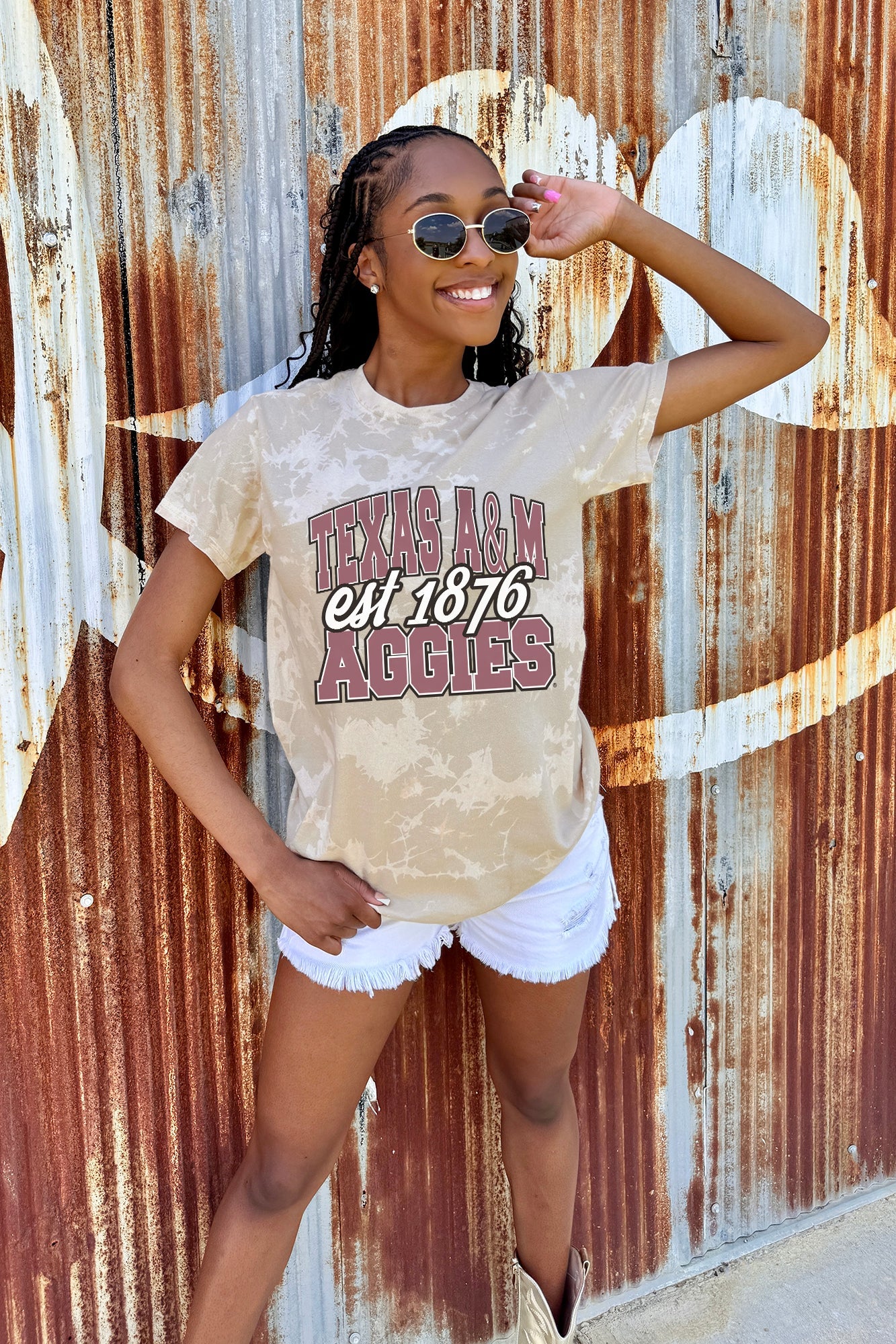 TEXAS A&M AGGIES DEEP ROOTS BLEACH WASH TEE