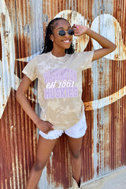 WASHINGTON HUSKIES DEEP ROOTS BLEACH WASH TEE