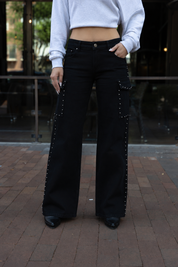 GET IN LINE STUDDED CARGO JEANS