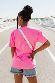 Neon Pink STARS ACROSS THE USA VINTAGE WASH BOYFRIEND TEE - Back View | Gameday Couture - SOHO