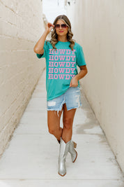 WE SAY HOWDY GARMENT DYED BOYFRIEND TEE IN GREEN