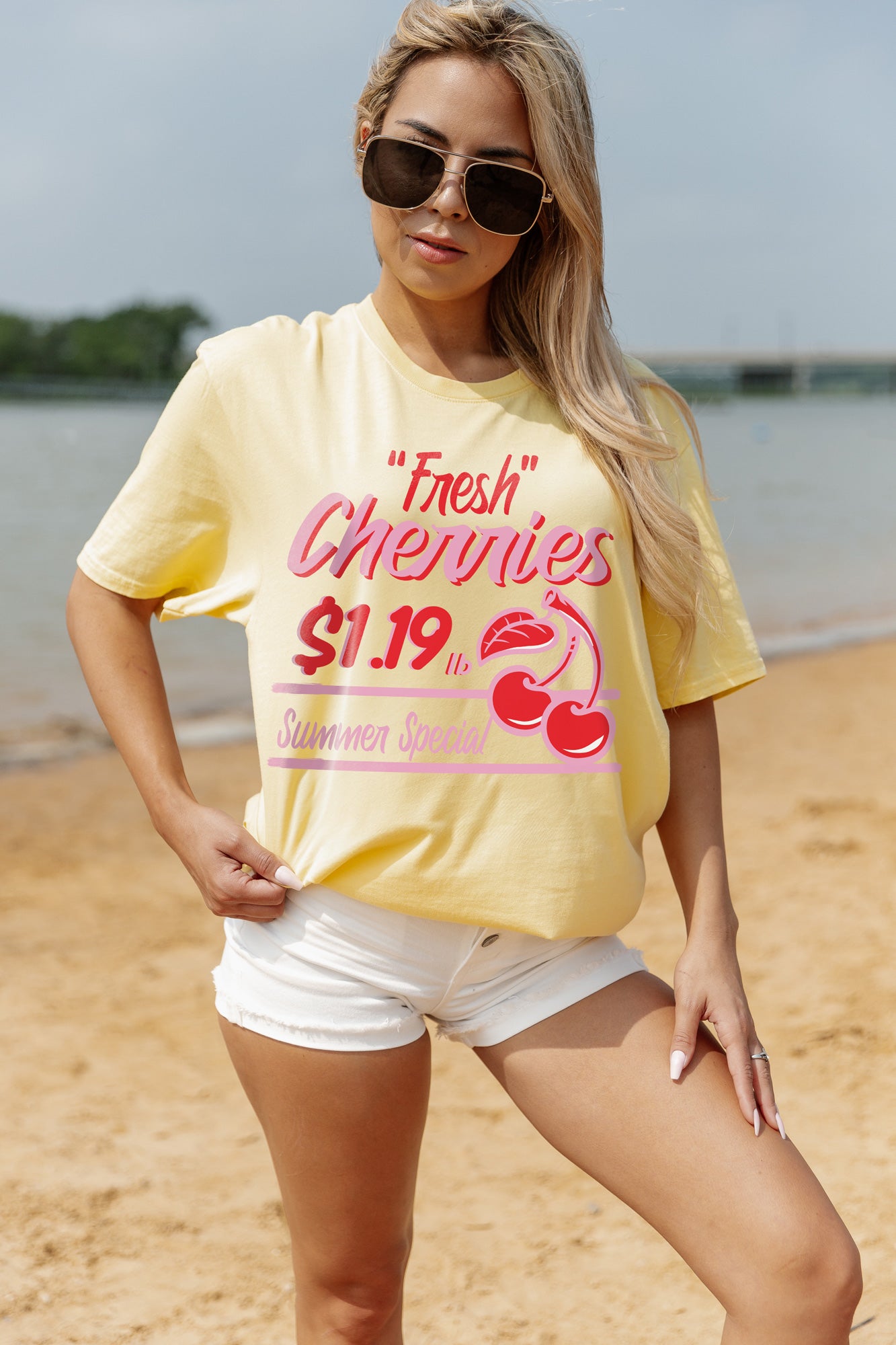 SWEET CHERRY PIE GARMENT DYED BOYFRIEND TEE IN YELLOW