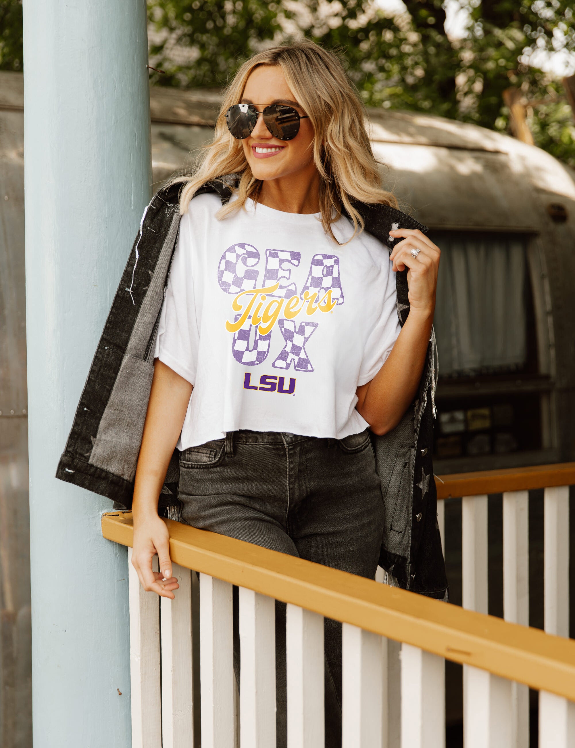LSU TIGERS Check It Crop Tee