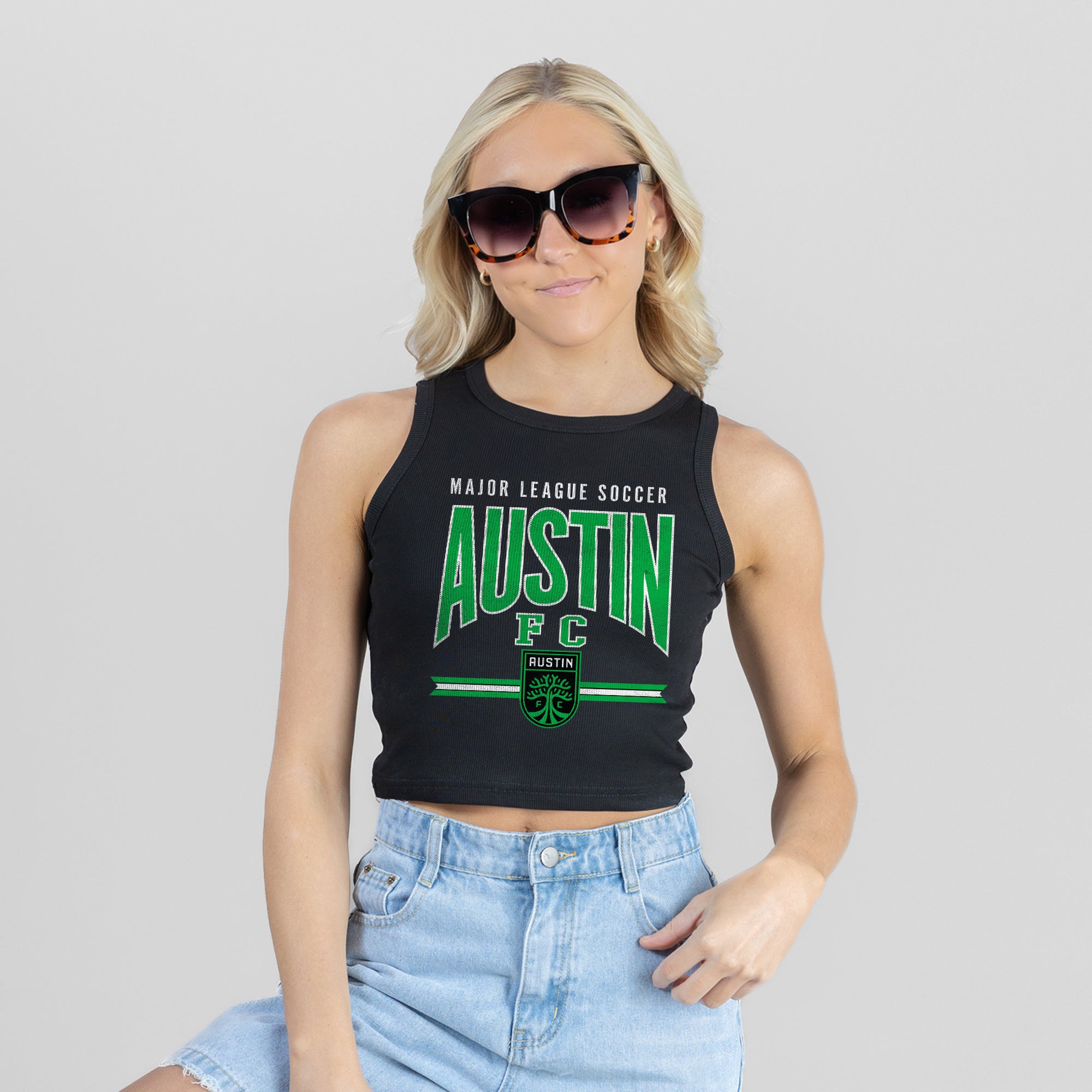 AUSTIN FC MIC DROP ESSENTIAL RIBBED CROP TANK