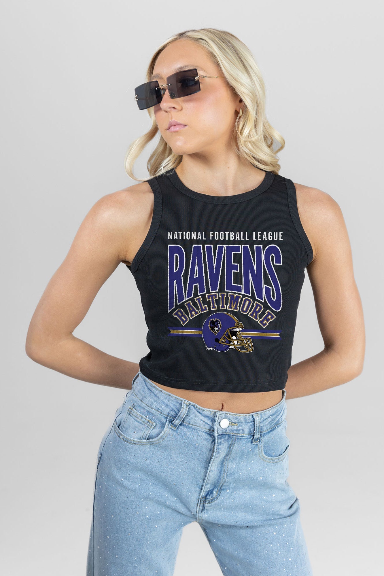 BALTIMORE RAVENS MIC DROP ESSENTIAL RIBBED CROP TANK