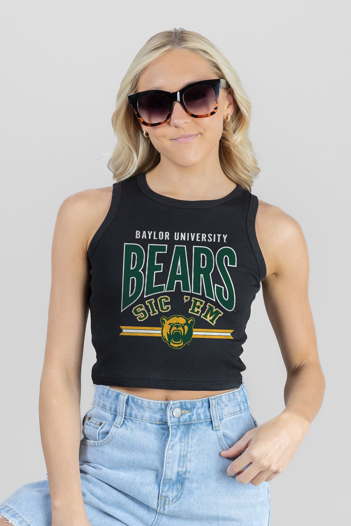 BAYLOR BEARS MIC DROP ESSENTIAL RIBBED CROP TANK