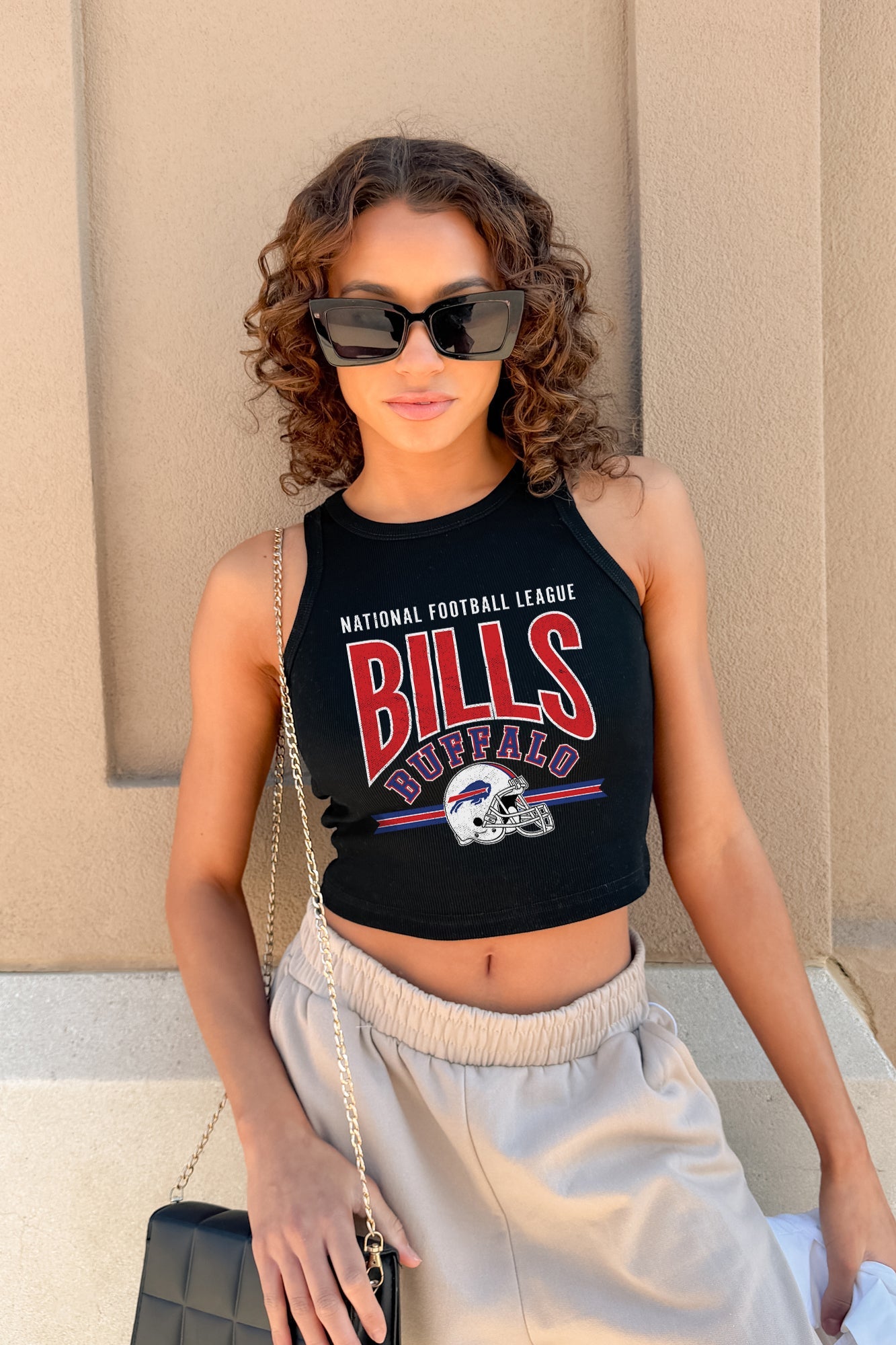 BUFFALO BILLS MIC DROP ESSENTIAL RIBBED CROP TANK