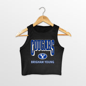 Black BYU Cougars Pure Victory Essential Ribbed Crop Tank - Front Hanger View | Gameday Couture - SOHO