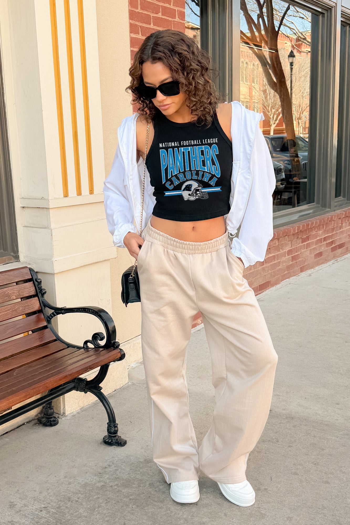 CAROLINA PANTHERS MIC DROP ESSENTIAL RIBBED CROP TANK