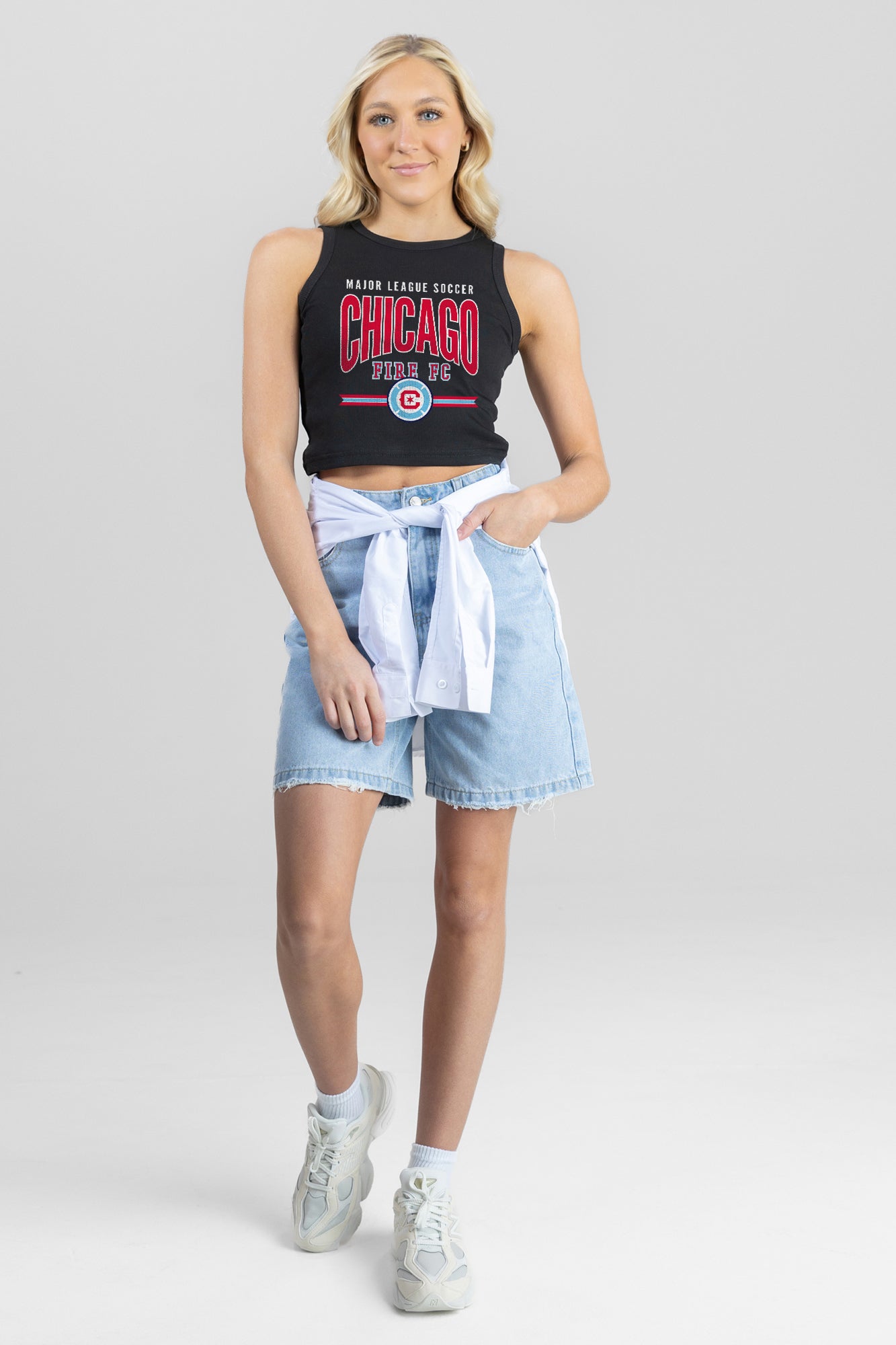 CHICAGO FIRE FC MIC DROP ESSENTIAL RIBBED CROP TANK