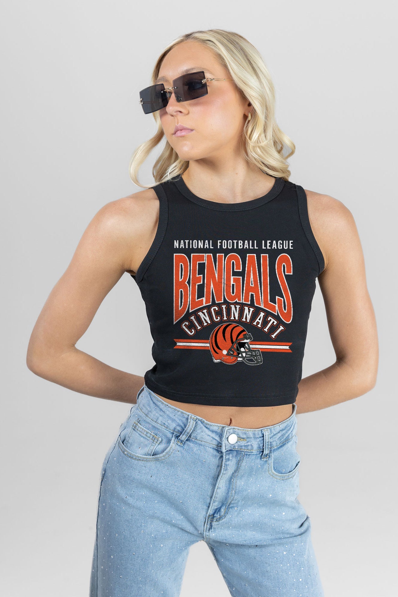 CINCINNATI BENGALS MIC DROP ESSENTIAL RIBBED CROP TANK