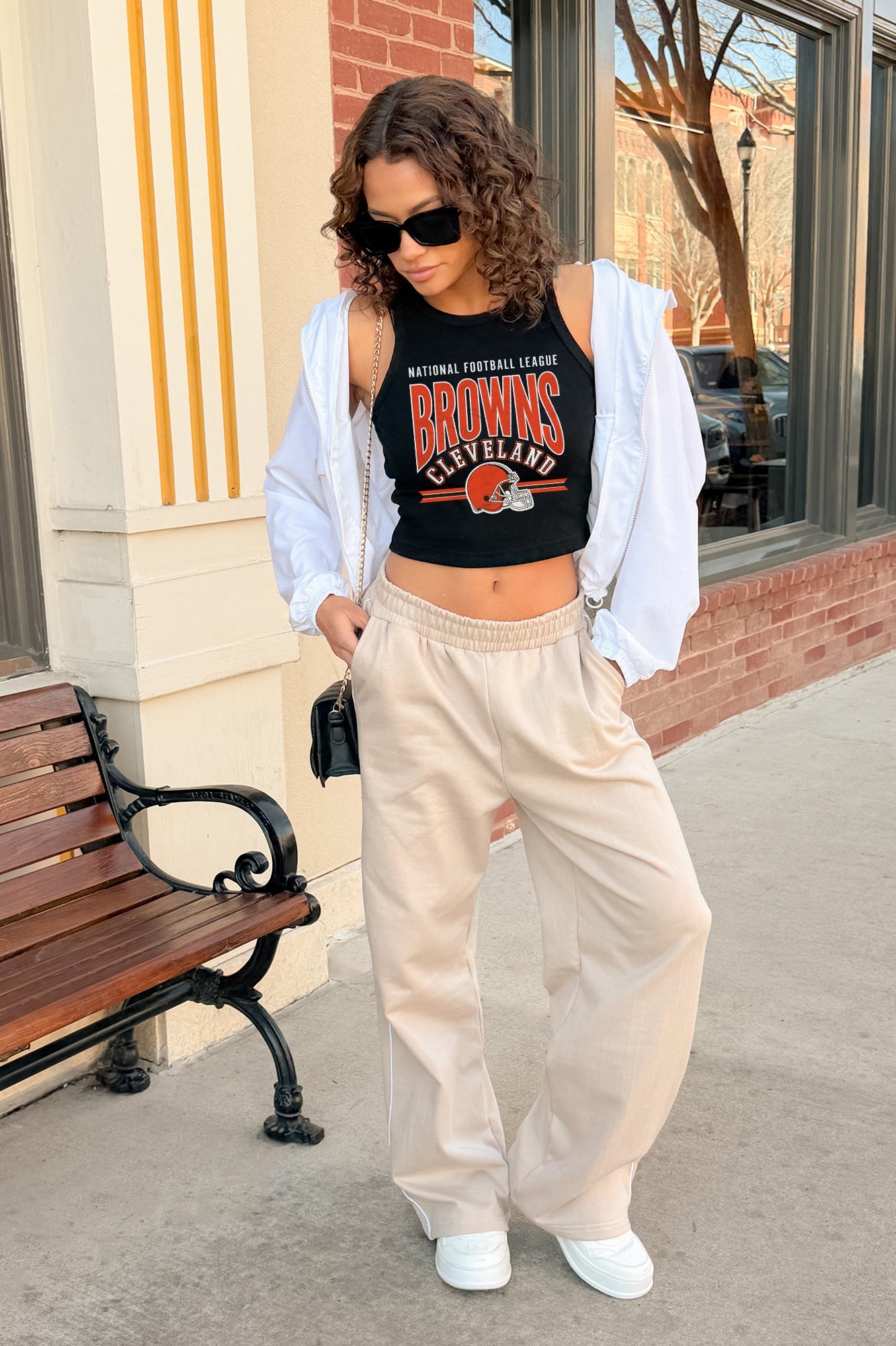 CLEVELAND BROWNS MIC DROP ESSENTIAL RIBBED CROP TANK