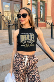 COLORADO BUFFALOES MIC DROP ESSENTIAL RIBBED CROP TANK