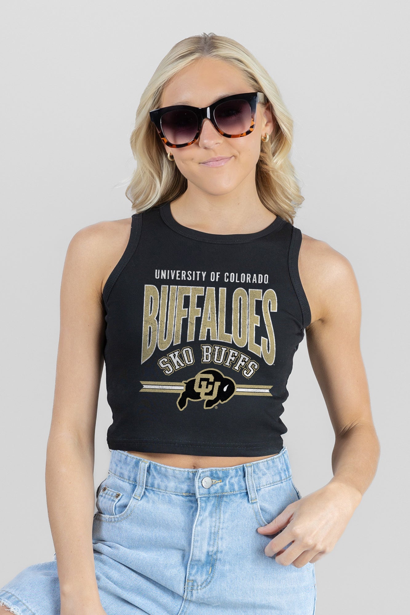 COLORADO BUFFALOES MIC DROP ESSENTIAL RIBBED CROP TANK