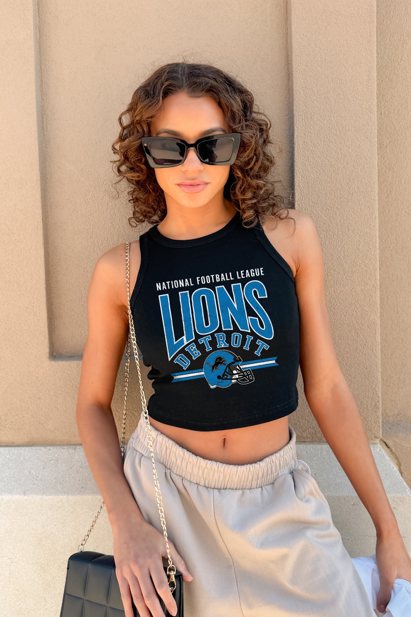 DETROIT LIONS MIC DROP ESSENTIAL RIBBED CROP TANK