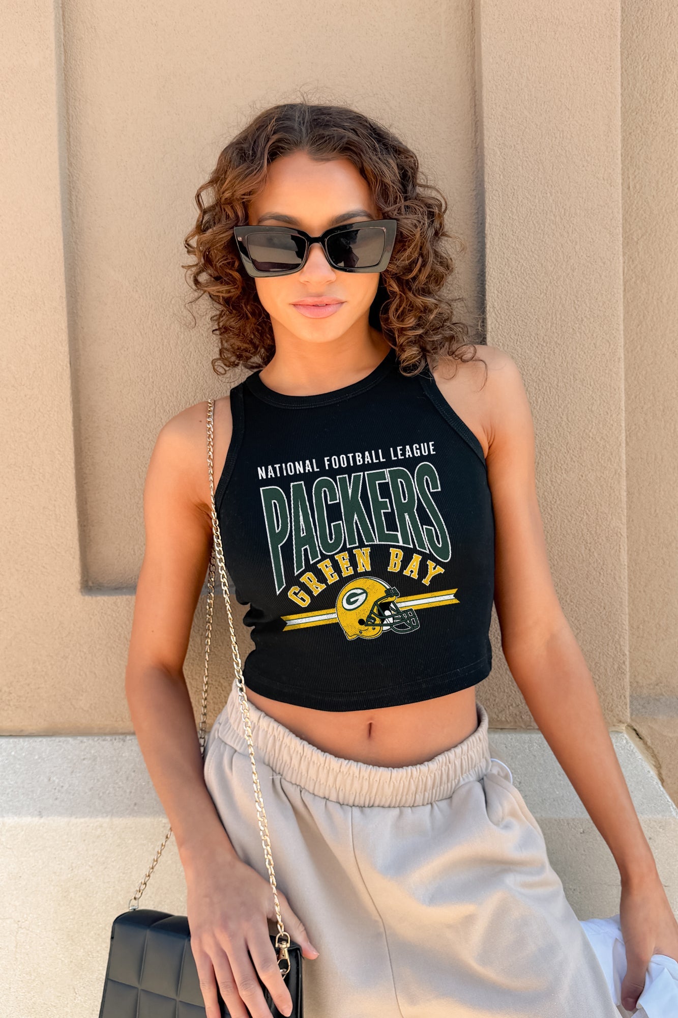 GREEN BAY PACKERS MIC DROP ESSENTIAL RIBBED CROP TANK