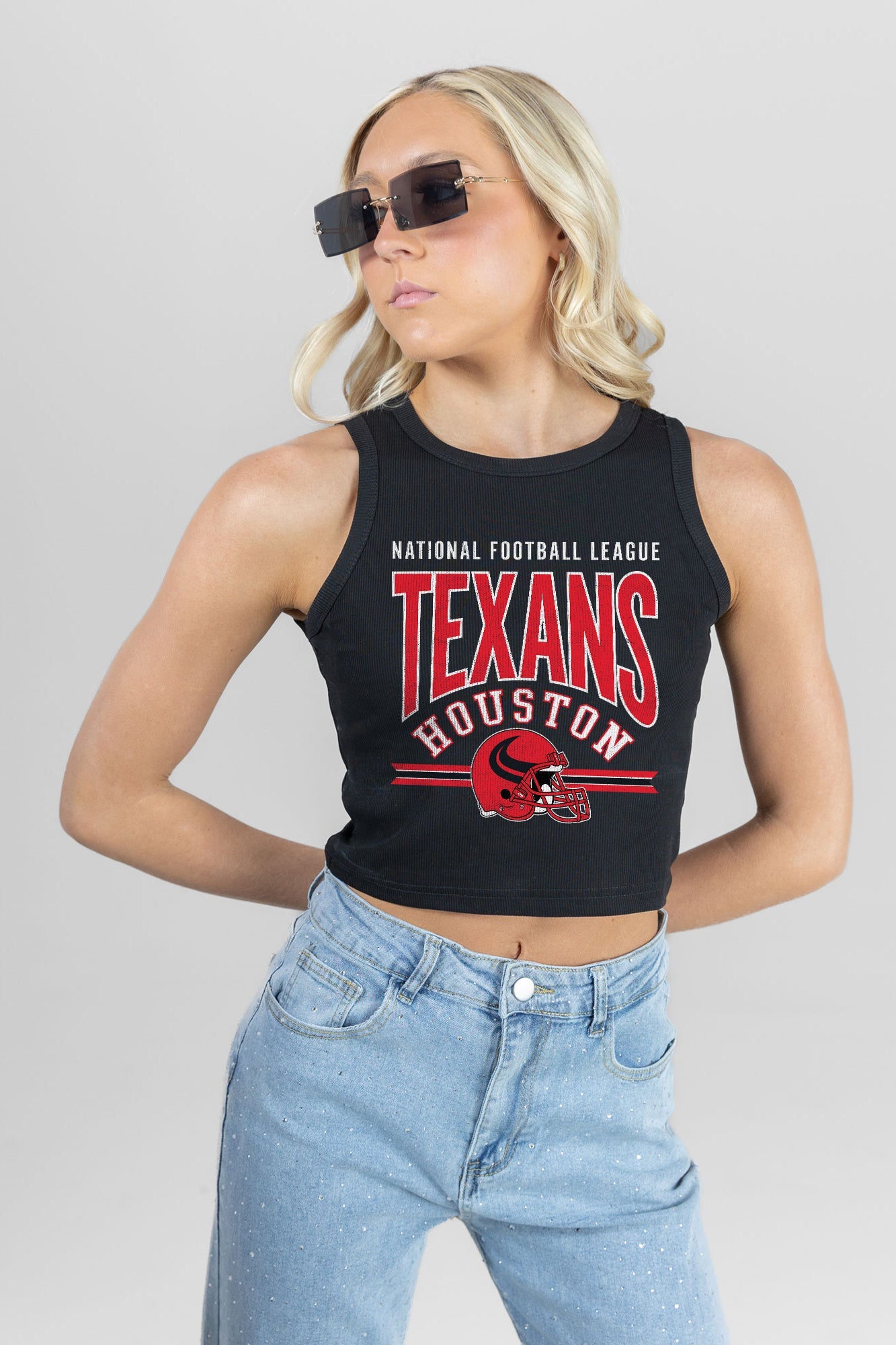 HOUSTON TEXANS MIC DROP ESSENTIAL RIBBED CROP TANK